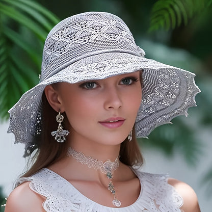 Elegant Women's Sun Hat, Breathable Foldable Wide Brim Beach Hat With UPF Protection, Hand Washable, Summer Large Brimmed Travel Sunshade Hat