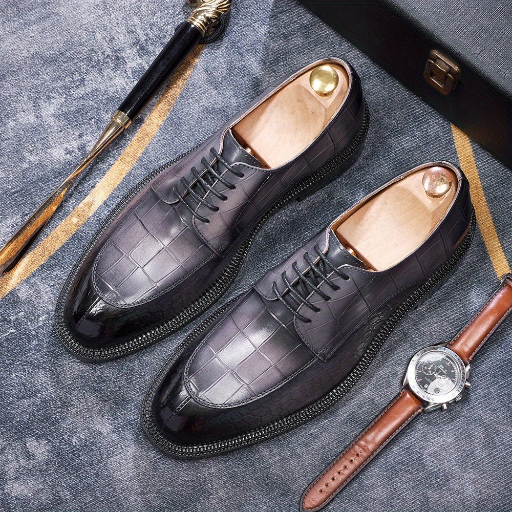 Men's Cowhide Casual Business Shoes with Crocodile Stitching