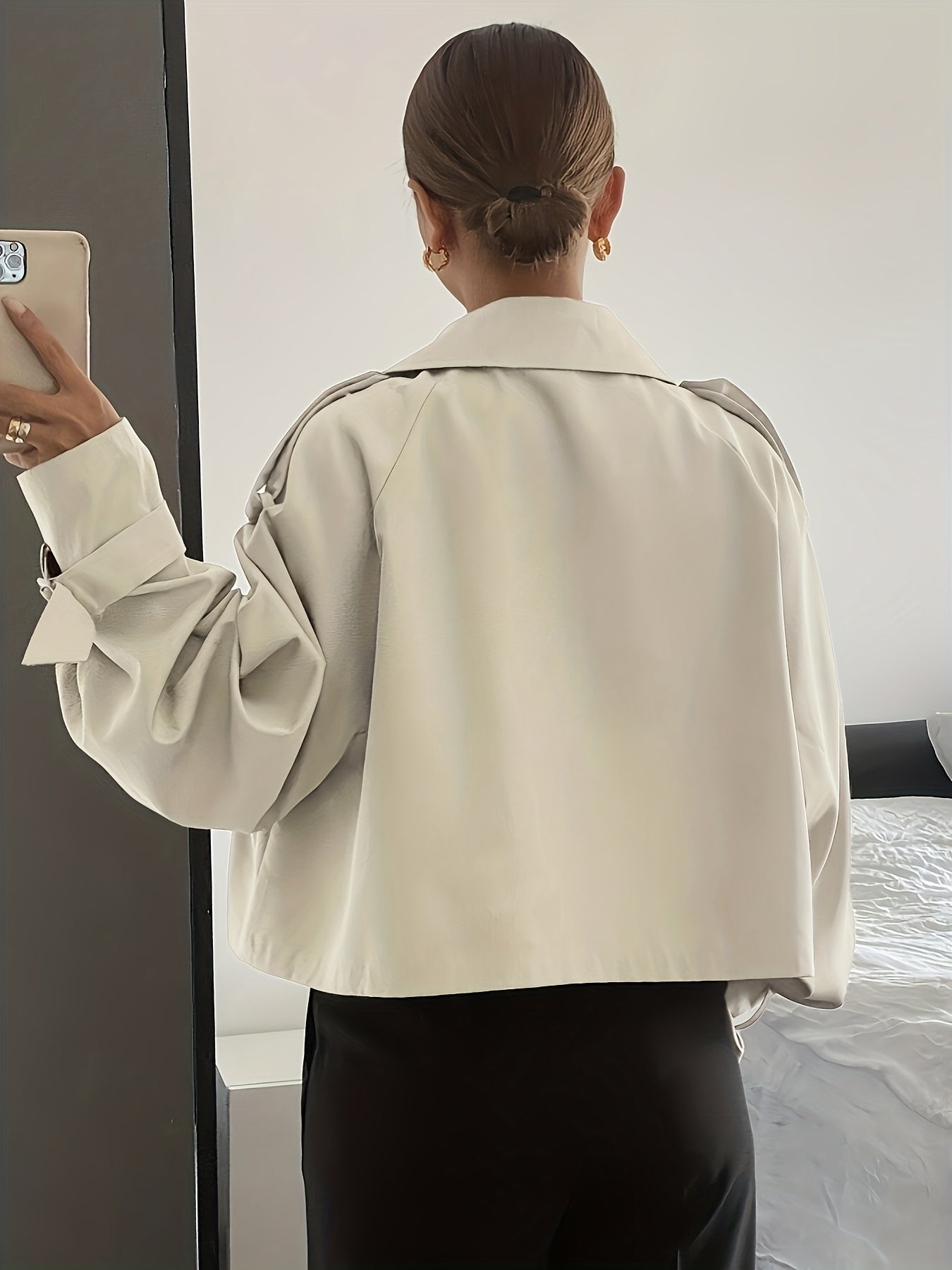 Կանացի գարուն/աշուն միագույն, պարզ, ազատ, առօրյա, կարճ, երկար թևքերով տրենչ-բաճկոն