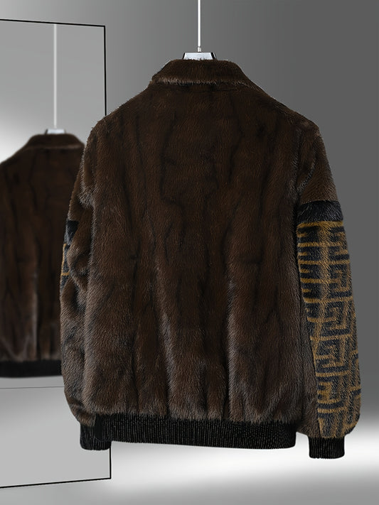 Men'S Winter Jacket - Brown & Black Color Block Coat with Stand-Up Collar, Zipper Closure, Non-Stretch Fabric for Formal & Everyday Cold Weather - Luxury Outerwear for Office, Parties, Casual Outfits, Party Attire, Sophistica