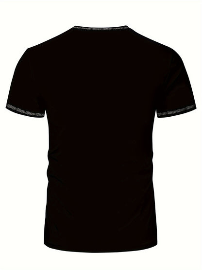 Men'S Chicago Print T-Shirt, Polyester-Spandex Blend, Crew Neck, Short Sleeve, Geometric Pattern, High Stretch, Tear Resistant, Sports  Casual Style, Summer Fit Top for Training, Yoga, Hiking  Festive Occasions