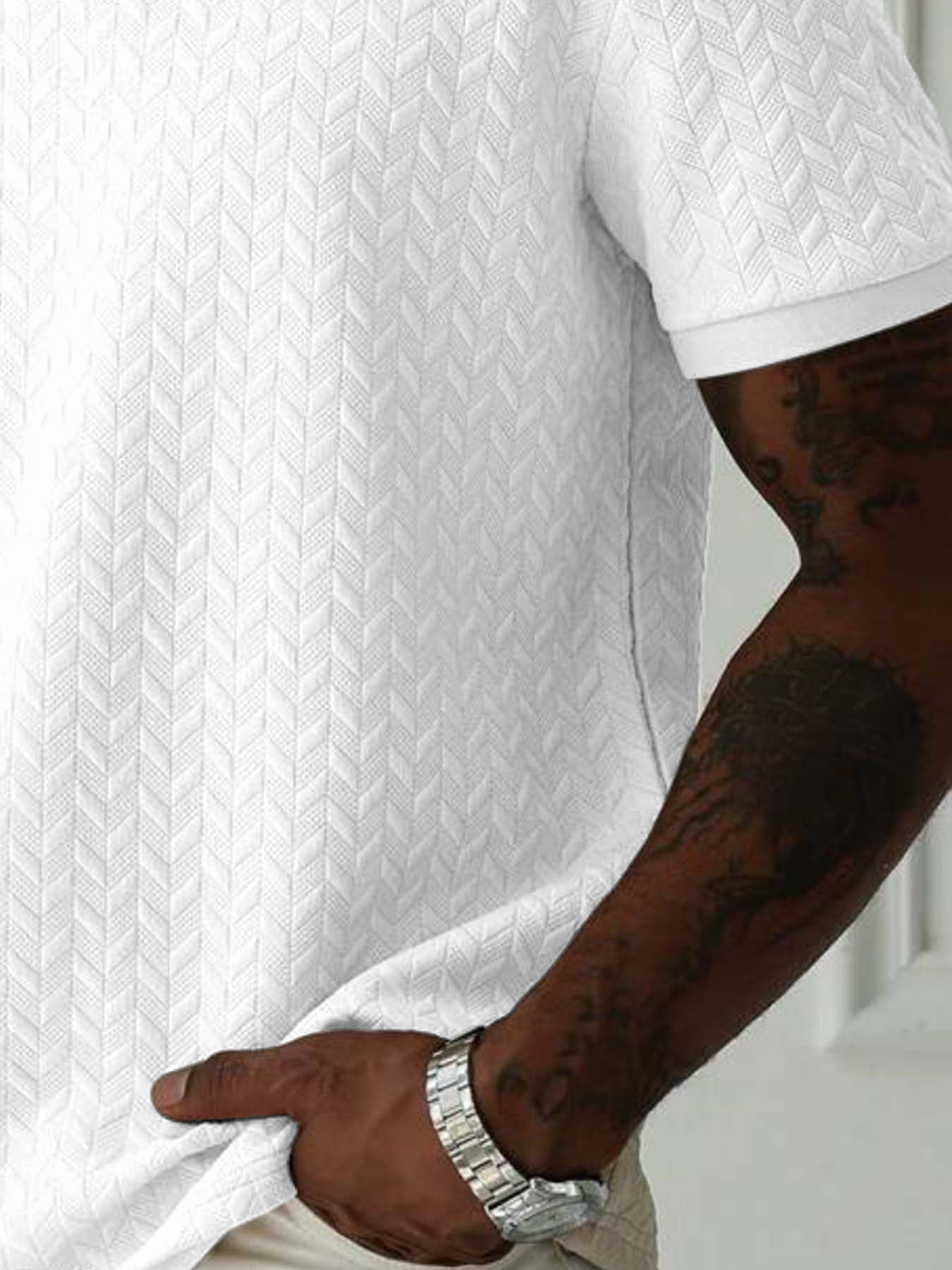 Men'S Casual Short Sleeve Knit Polo Shirt, Polyester Blend with Slight Stretch, Summer Fashion Pullover with Button Details and Print Horse Emblem