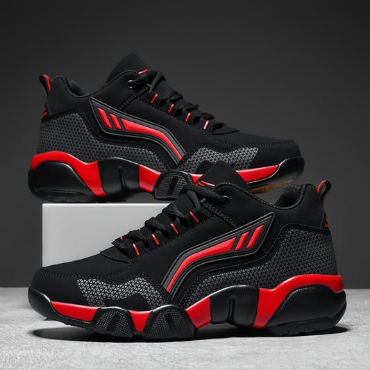 Men's Casual Sporty Sneakers - High Quality PU Upper, Non-Slip Rubber Sole with Cushioned Comfort  Inner Arch Support, Low-Top Lace-Up Design for All-Day Wear (Black/White) - Spring/Fall/Winter Seasonal Versatility, Comforta