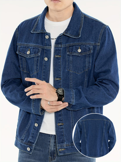 Spring And Autumn Trendy Men'S Denim Jacket for Teenagers, High-End Long-Sleeve Casual Coat with a Lapel.