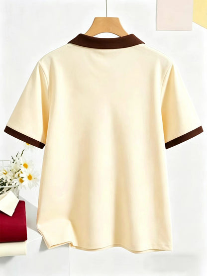 Women's Casual Loose-Fit Polo T-Shirt in Solid Colors