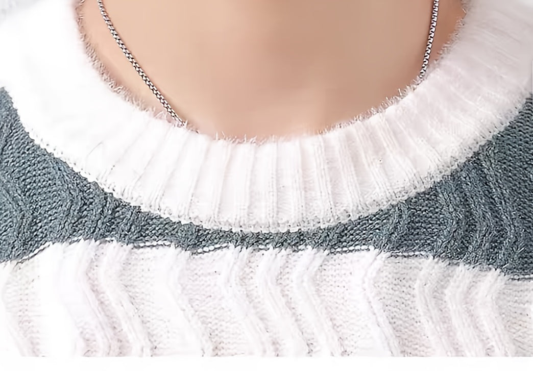 Տղամարդու ձմեռային տաք սվիտեր՝ գծավոր կլոր վզով պուլովեր՝ գույների համադրությամբ, հարմար է շերտավոր կրելու համար, ձեռքով լվացվող առօրյա սվիտերներ (աշուն/ձմեռ)