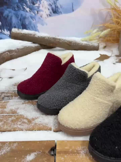 Կանացի փափուկ ձմեռային սլիպոն կոճային բարձրակոշիկներ - փափուկ բրդյա երեսպատված ցածր կրունկով ամենօրյա կոշիկներ, թեթև և դիմացկուն, իդեալական են Y օրերի համար, ձմեռային կոշիկներ | Սլիպոն կոշիկներ | Արհեստական ծածկույթով ներբան