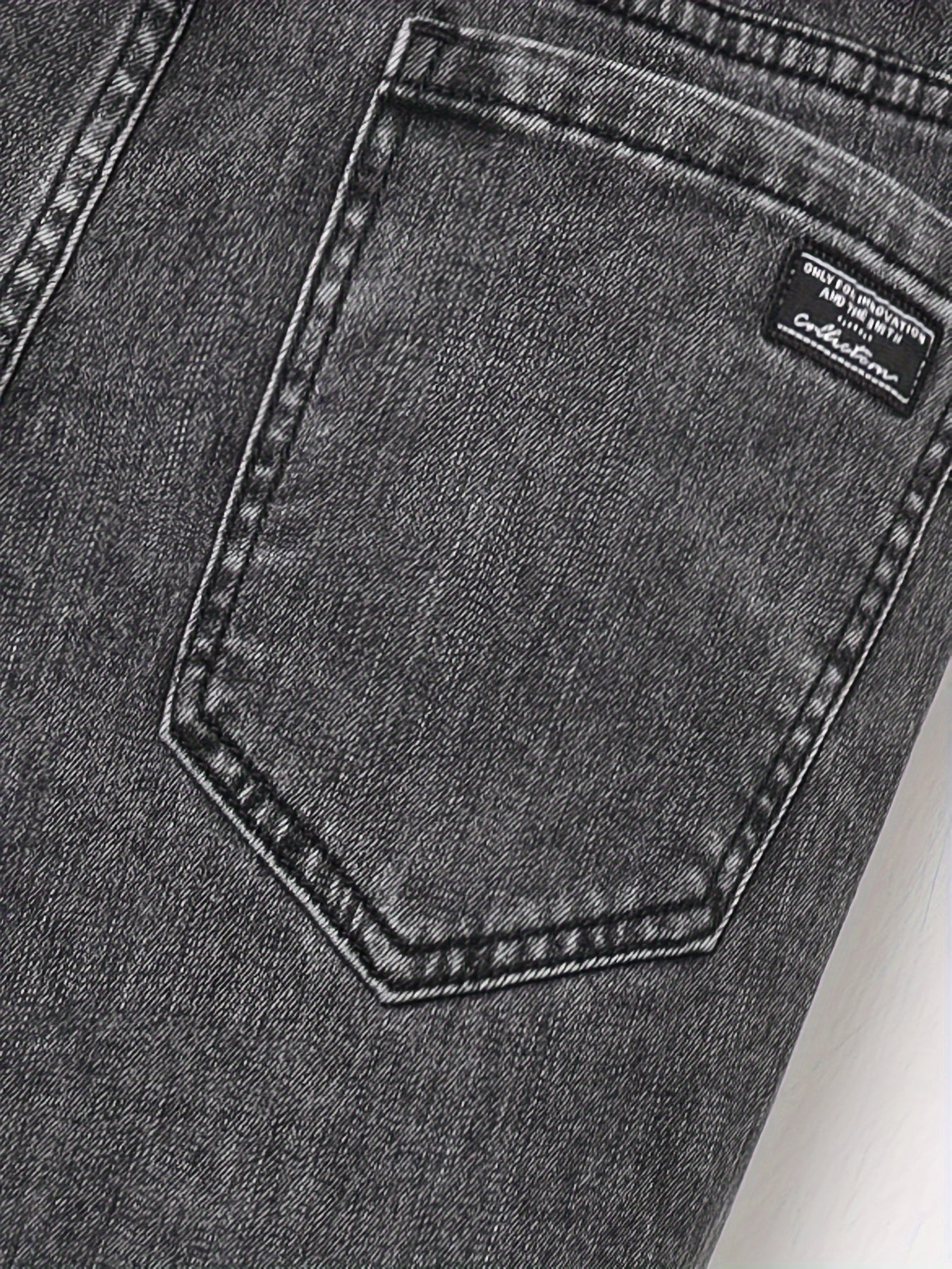 Men's Slim Fit Grey Jeans - Cotton Blend, Machine Washable, All-Season Denim Pants for Teens