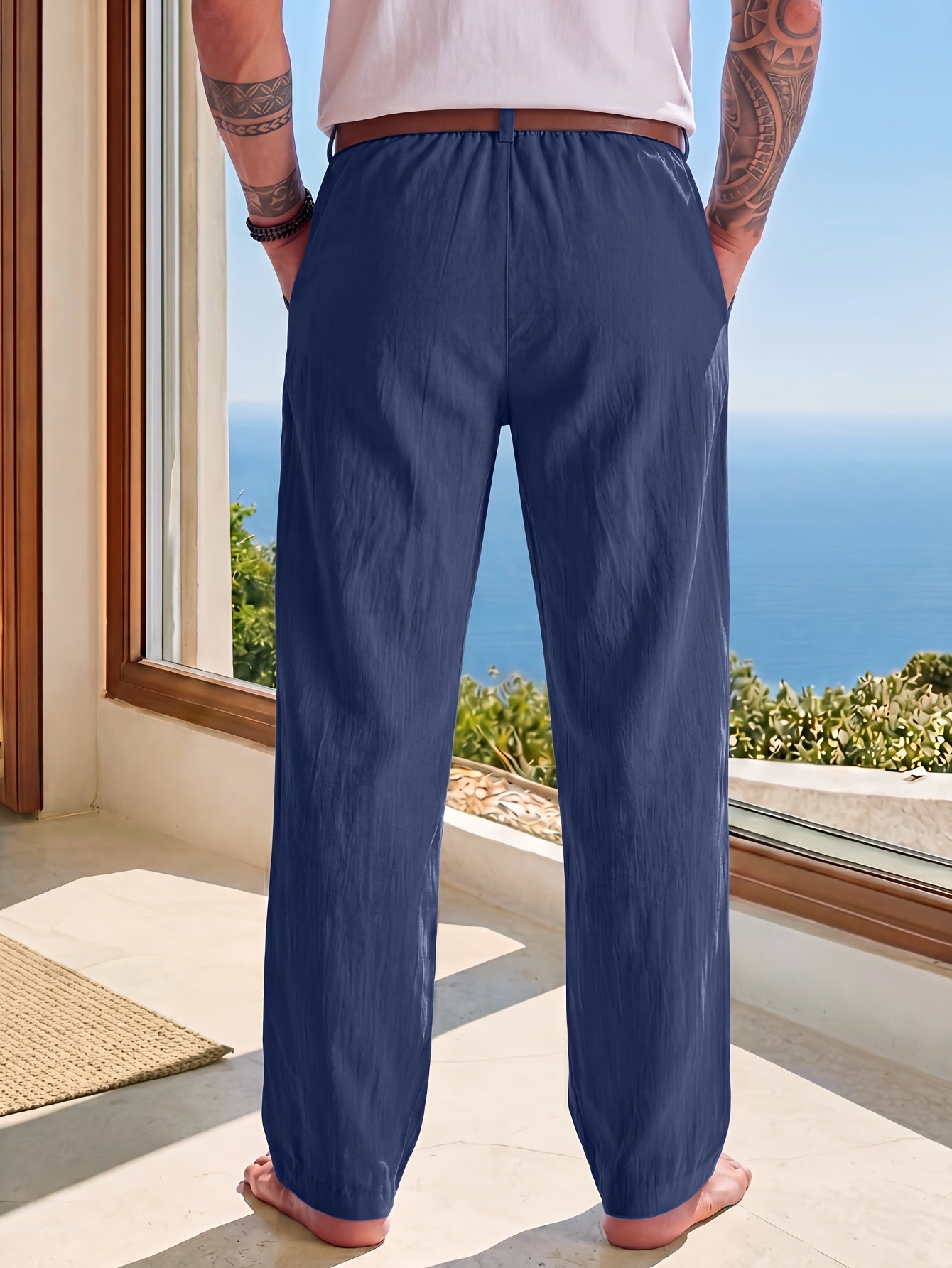 Men's Casual Linen Trousers for Spring and Fall, Straight Fit