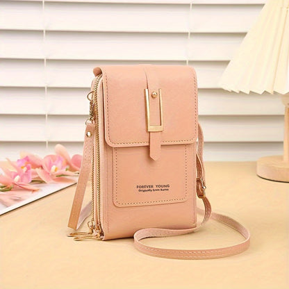 Touch Screen Mobile Phone Bag, Mini Flap Crossbody Bag, Fashion Faux Leather Purse, Vertical Wallet With Card Slots