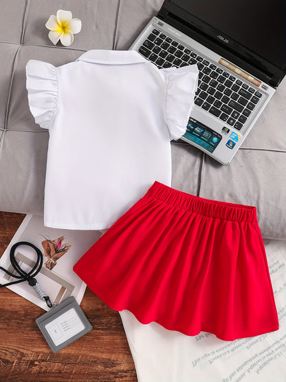 Girls' Summer Dressy 2-Piece Set with Flutter Sleeve Top & Skirt