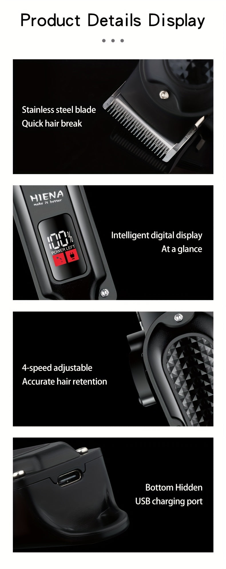 HIENA Professional Hair Clippers for Men and Women with LCD Display, USB Rechargeable, ≤36V Operating Voltage, 18650 Series Lithium Battery, Efficient and Precise Haircutting for Salon and Home Use - ayq