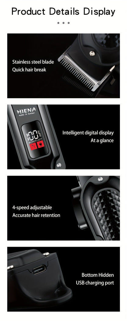 HIENA Professional Hair Clippers for Men and Women with LCD Display, USB Rechargeable, ≤36V Operating Voltage, 18650 Series Lithium Battery, Efficient and Precise Haircutting for Salon and Home Use - ayq