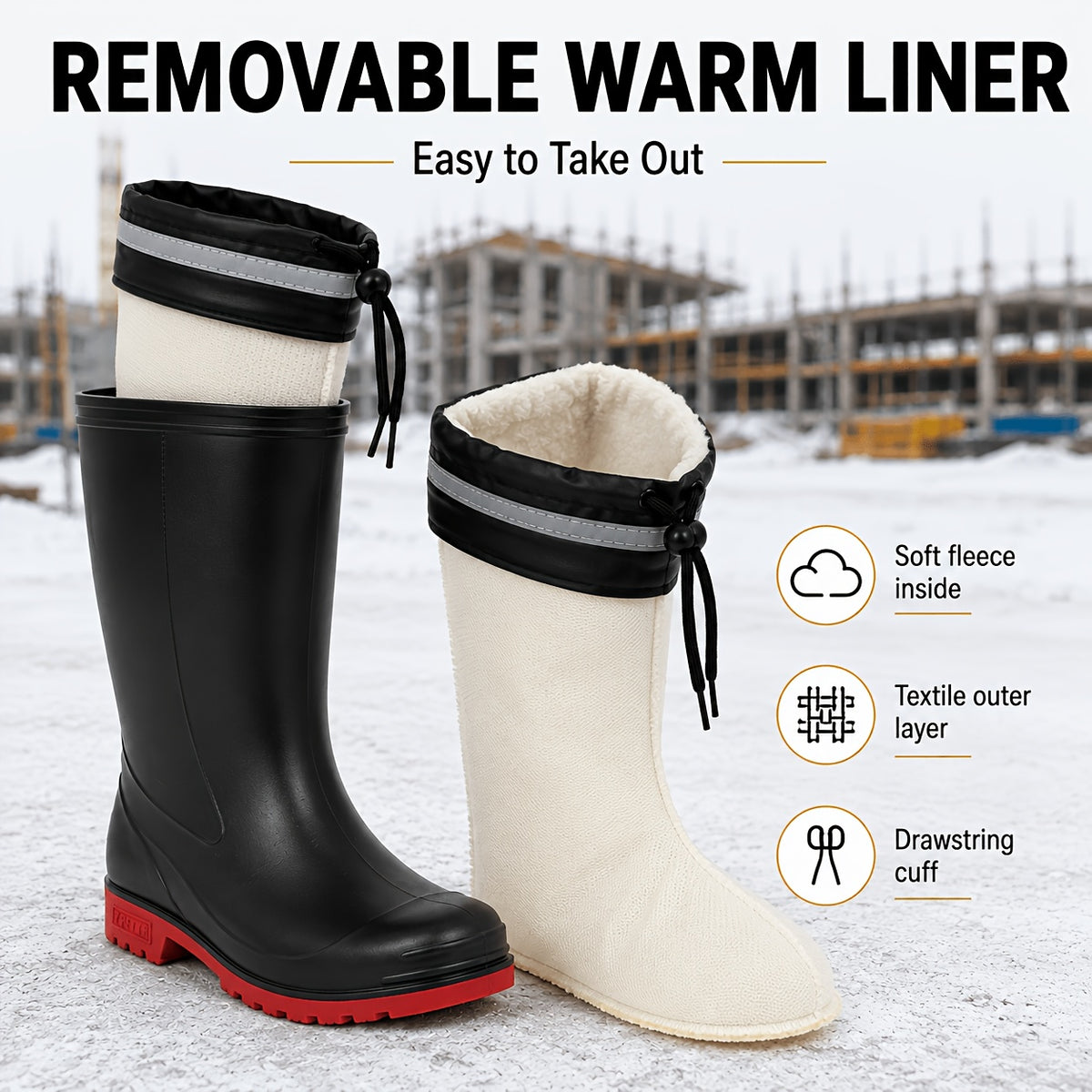 All-Season Tall Waterproof Rain Boots with Fleece Lining
