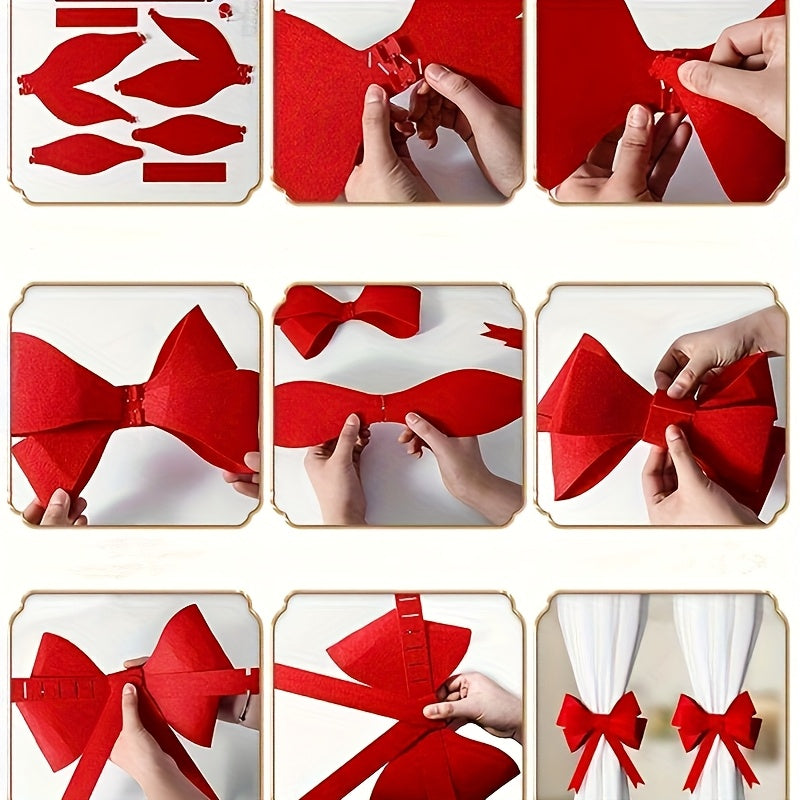 4pcs Elegant Red Bow Curtain Tiebacks - Perfect for Christmas and New Year Decorations, Ideal Gift for Holiday Celebrations, Festive Bow Design, Polyester Material, Festive Window Treatment|Elegant Bow Design|Polyester Bow Ti