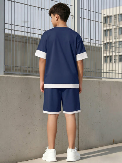 Teen Boys Summer Casual Athletic 2-Piece Set with Letter Print