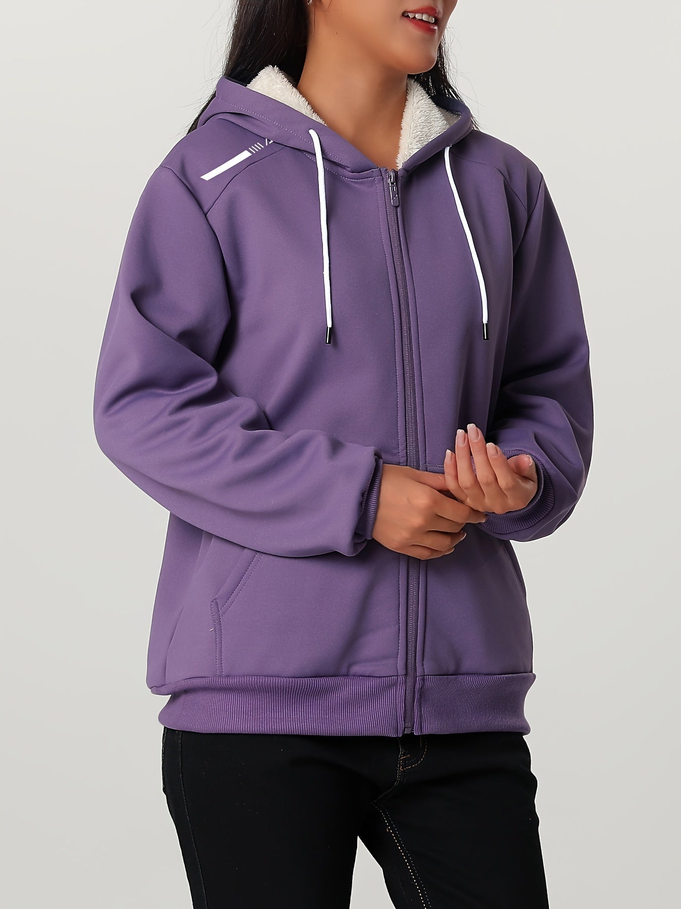 Կանացի ծանր ձմեռային բաճկոն - Ջերմամեկուսացված սառը եղանակի բաճկոն՝ ամբողջական կայծակաճարմանդով, մեծ առջևի գրպաններով - Մանուշակագույն վերնազգեստ առօրյա և պաշտոնական միջոցառումների համար - Ոչ ձգվող պոլիեսթերային գործվածք - Հեշտ խնամքի կանացի վերնազգեստ,