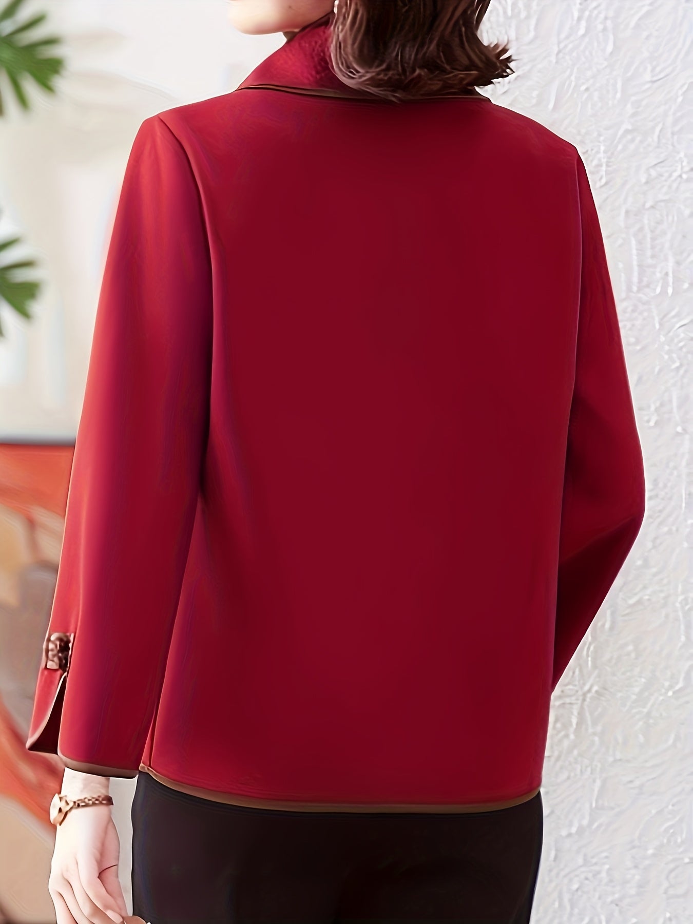 Կանացի էլեգանտ կորեա-ճապոնական ոճի գարուն/աշնանային բաճկոն - մուգ կանաչ՝ շագանակագույն կոճակներով և դեկորատիվ կոճակներով, լվացքի մեքենայով լվացվող թեթև վերնազգեստ՝ առօրյա կամ պաշտոնական հագուստի համար