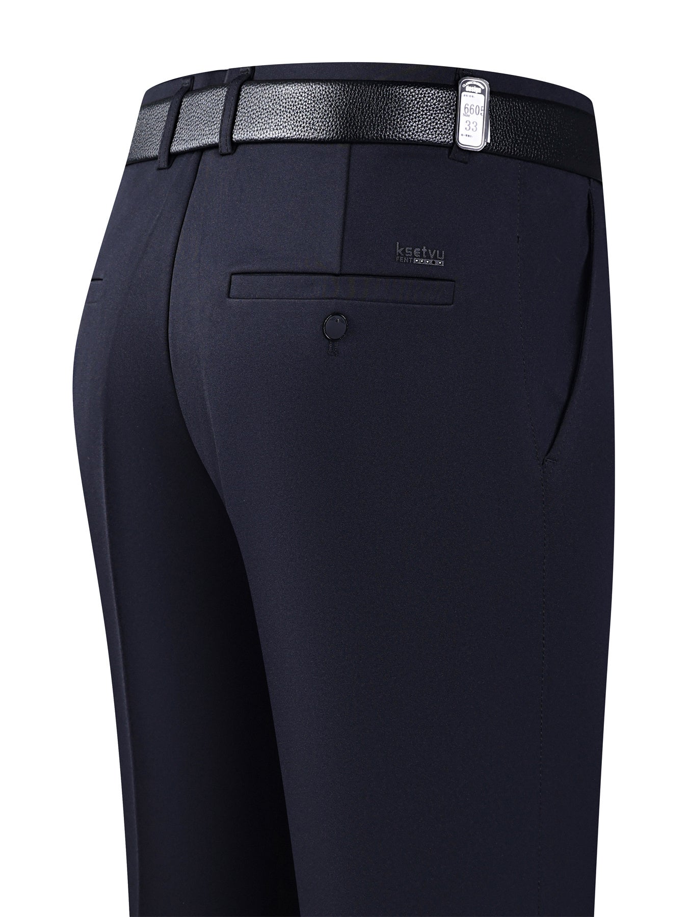 [Lightweight Design] Men's High-Waist Stretch Dress Pants - Wrinkle-Resistant, Dark Blue Business Casual with Pockets, Straight Leg Fit for Spring/Fall