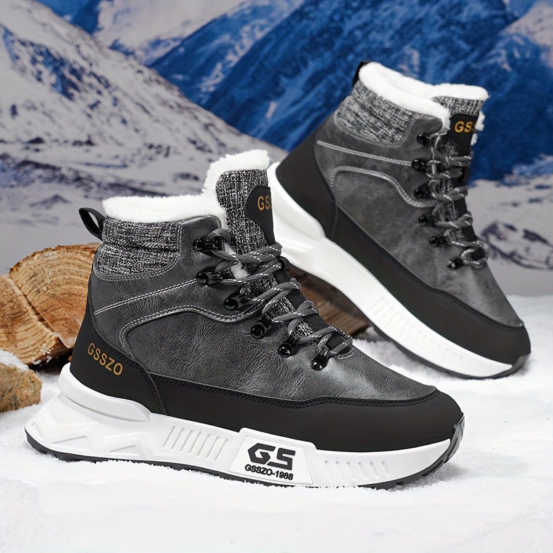 Men'S All-Season High-Top Ski Boots with Non-Slip Rubber Sole & Lace-Up Closure - Heavy-Duty Winter Hiking Boots with Arch Support, Durable Pu/fabric Construction For Snow, Ice, Mud - All-terrain Outdoor Boots For Training, C