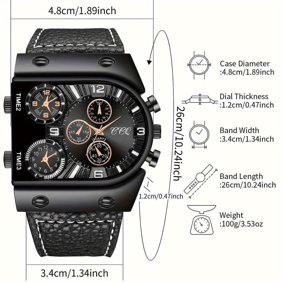 Men's Fashion Digital Dial Large Face Business Trend Quartz Watch + Bracelet Set, 4pcs Set (Watch Box Not Included)