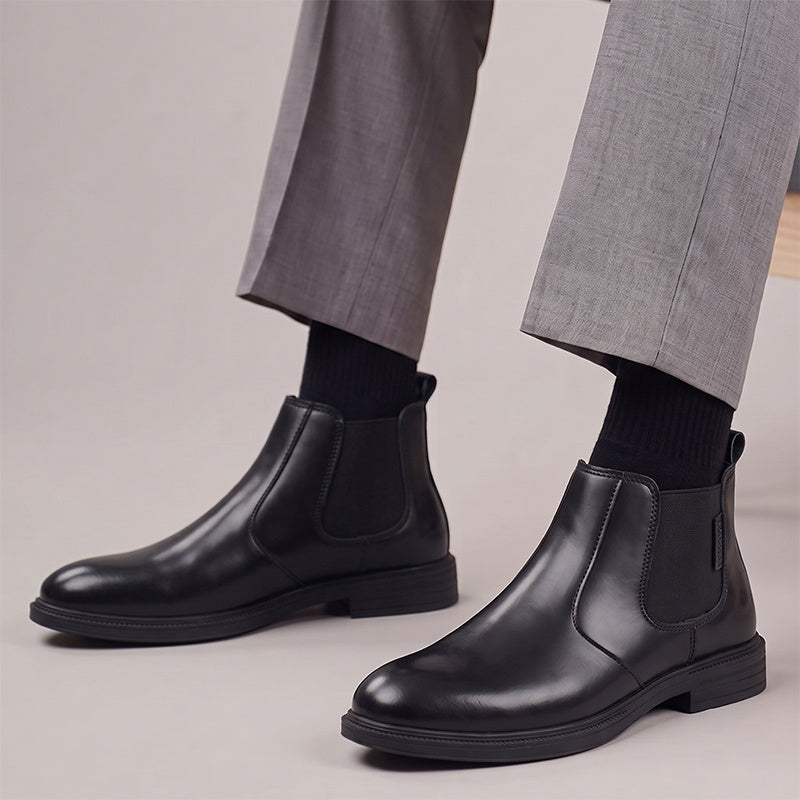 Men's Autumn/Winter Denim High-Top Ankle Boots, Black PU