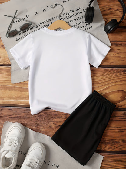 Girls' Casual Summer Set with Printed Short Sleeve Top & Shorts
