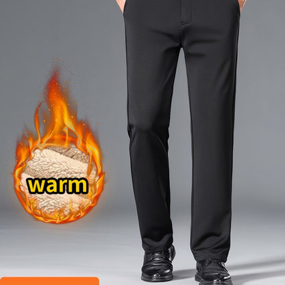 Men'S High Waist Solid Color Straight Leg Business Pants with Pocket Details, Polyester and Elastane Blend with Viscose Lining, Elastic Stretch, Zipper Fly Closure, Suitable for Fall/Winter Workwear