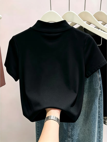 Women’s Summer Cotton Short Sleeve High Neck T-Shirt