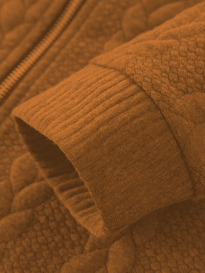 Men'S Light Blue Quilted Zip-Up Jacket - Casual Fall/Winter Outerwear with Stand Collar, Long Sleeves, and Front Pockets, Perfect for Casual Attire, Autumn Winter Apparel | Quilted Texture Jacket | Zippered Jacket