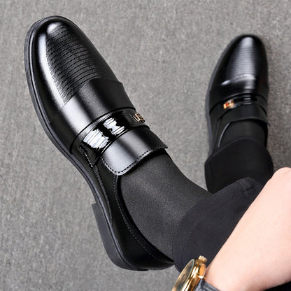 Men's Black PU Loafers British Style Slip-On Dress Shoes