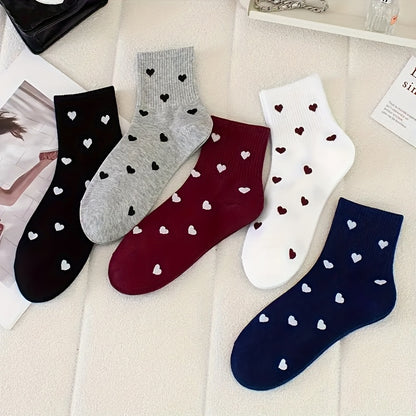 5 Pairs Elegant Heart Pattern Mid-Calf Socks for Couples