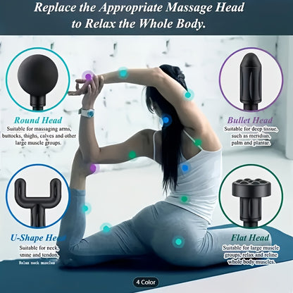 4-Head Interchangeable Massage Gun, 6 Adjustable Levels, LCD Display, Low Noise, USB Rechargeable, Perfect Holiday Gift!