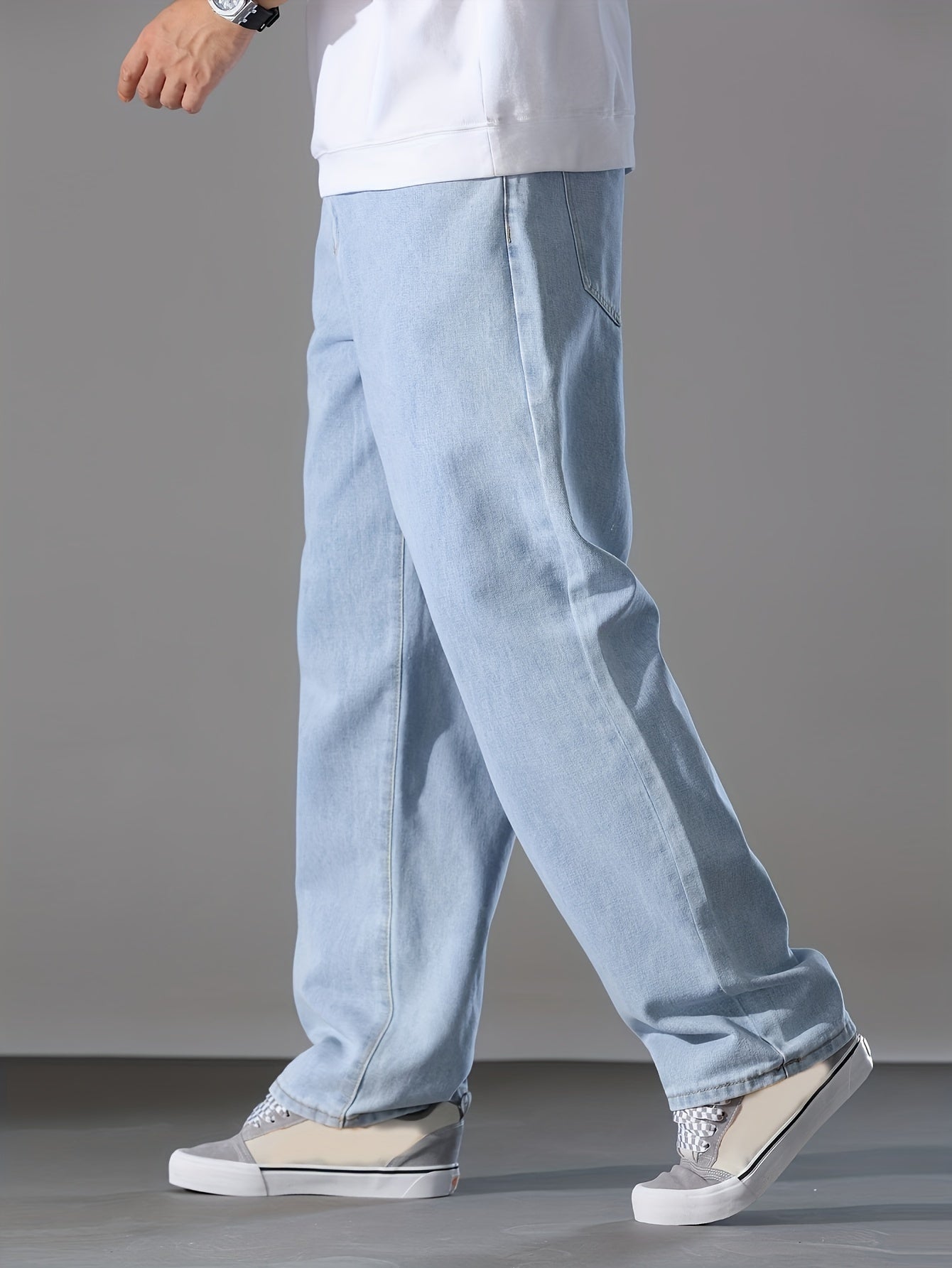 Men's Classic Straight-Leg Washed Blue Jeans - Comfort Fit Denim with Pockets, Mid-Rise, Non-Stretch Fabric, Perfect for Casual Wear