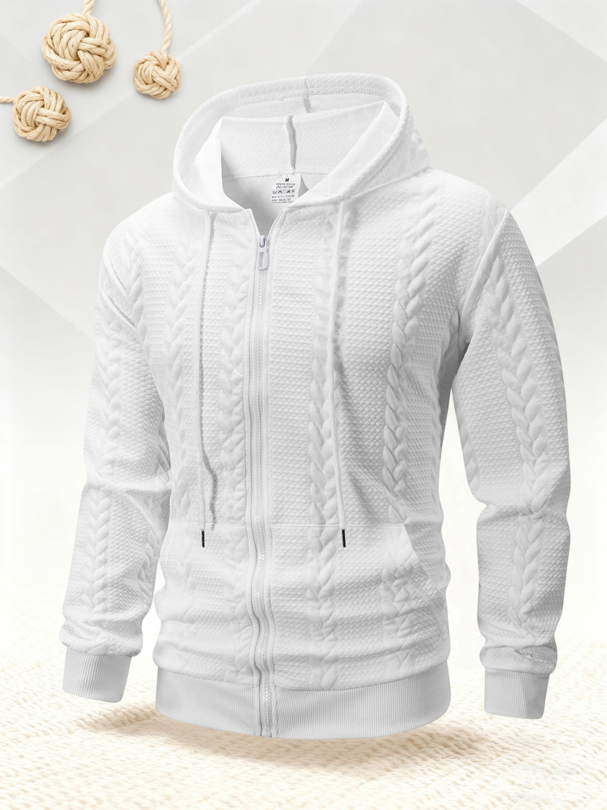 Men's Autumn Winter Hooded Textured Fleece Jacket with Zipper