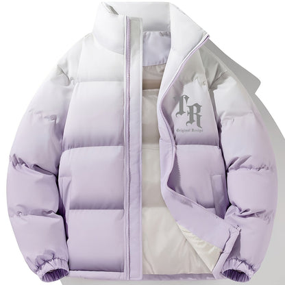 1 հատ տղամարդու փողոցային ոճի վերարկու՝ կանգնած օձիքով, այբուբենի նախշերով, սովորական չափսերով, լարերով, չձգվող գործվածքով պոլիեսթեր, 100% պոլիեսթերային լցոն, երկար թևքերով, ամենօրյա տաք, գրադիենտային բաճկոն՝ աշնանային և ձմեռային համար