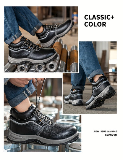 Reinforced Anti-Puncture & Anti-Smashing Safety Work Boots for Men - Heavy-Duty Steel Toe Cap, Anti-Piercing Cushioned Insole, PU Upper & Lining, All-Terrain Traction - Winter/Spring/Fall Construction/Industrial/Construction/