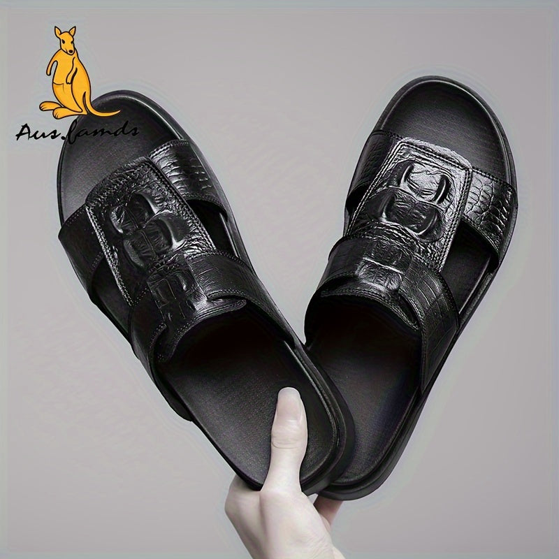 Men's Casual Cow Leather Slide Sandals - All-Season Comfort