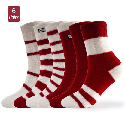 5-Pack Fashion Trendy Striped Design Festive Red New Year Floor Socks, New Autumn/Winter Style, Comfortable Soft Thickened Warm Casual Sports Outdoor Versatile Women's Terrycloth Socks,  Winter Socks, Festive Socks, Stylish S
