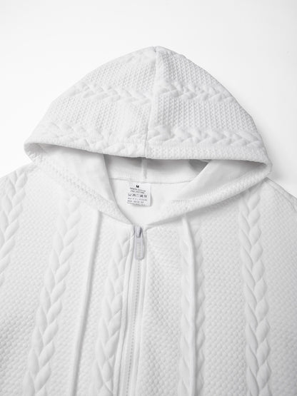 Men's Autumn Winter Hooded Textured Fleece Jacket with Zipper