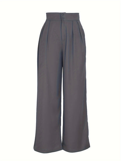 Casual Chic] Կանացի շիկ ֆրանսիական ոճի միագույն սև ծալքավոր տաբատ՝ բարձր գոտկատեղով, լայն ոտքով, պոլիեսթերով, լվացվող մեքենայում՝ կատարյալ արձակուրդի և ամենօրյա հագուստի համար, գեղեցիկ տաբատ