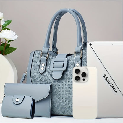 Plaid PU Leather Three-Piece Handbag Set for Women - Stylish & Spaciou