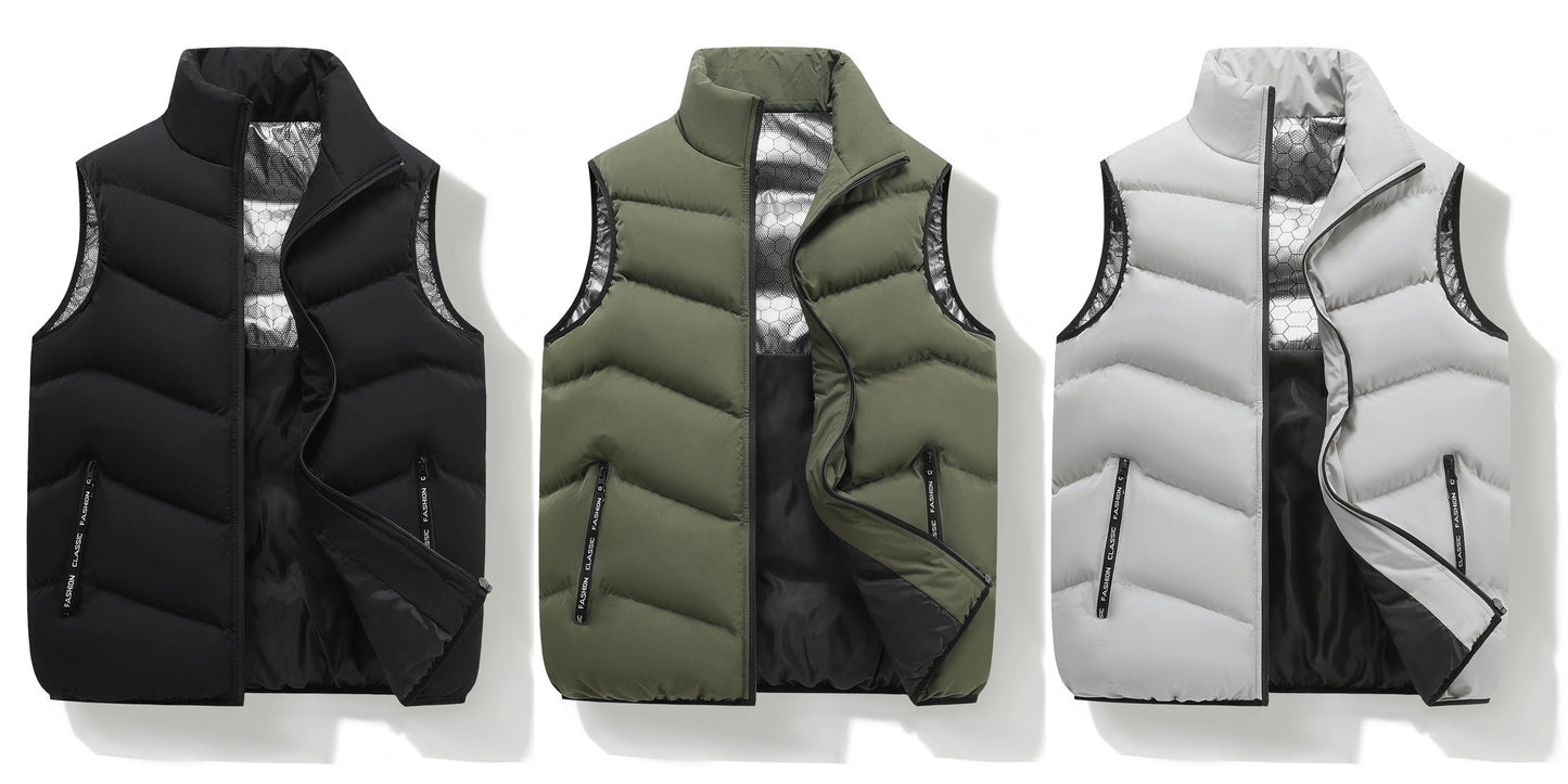 Men's Casual Sleeveless Stand Collar Vest, Thickened Warm Sweater, Autumn Winter Solid Color Zip-up Jacket, Coldproof Outdoor Top, Graphene Warmth, Fashion Webbing, Suitable for Daily Activities, Holiday Gift - ayq