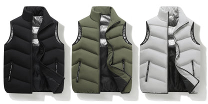 Men's Casual Sleeveless Stand Collar Vest, Thickened Warm Sweater, Autumn Winter Solid Color Zip-up Jacket, Coldproof Outdoor Top, Graphene Warmth, Fashion Webbing, Suitable for Daily Activities, Holiday Gift - ayq