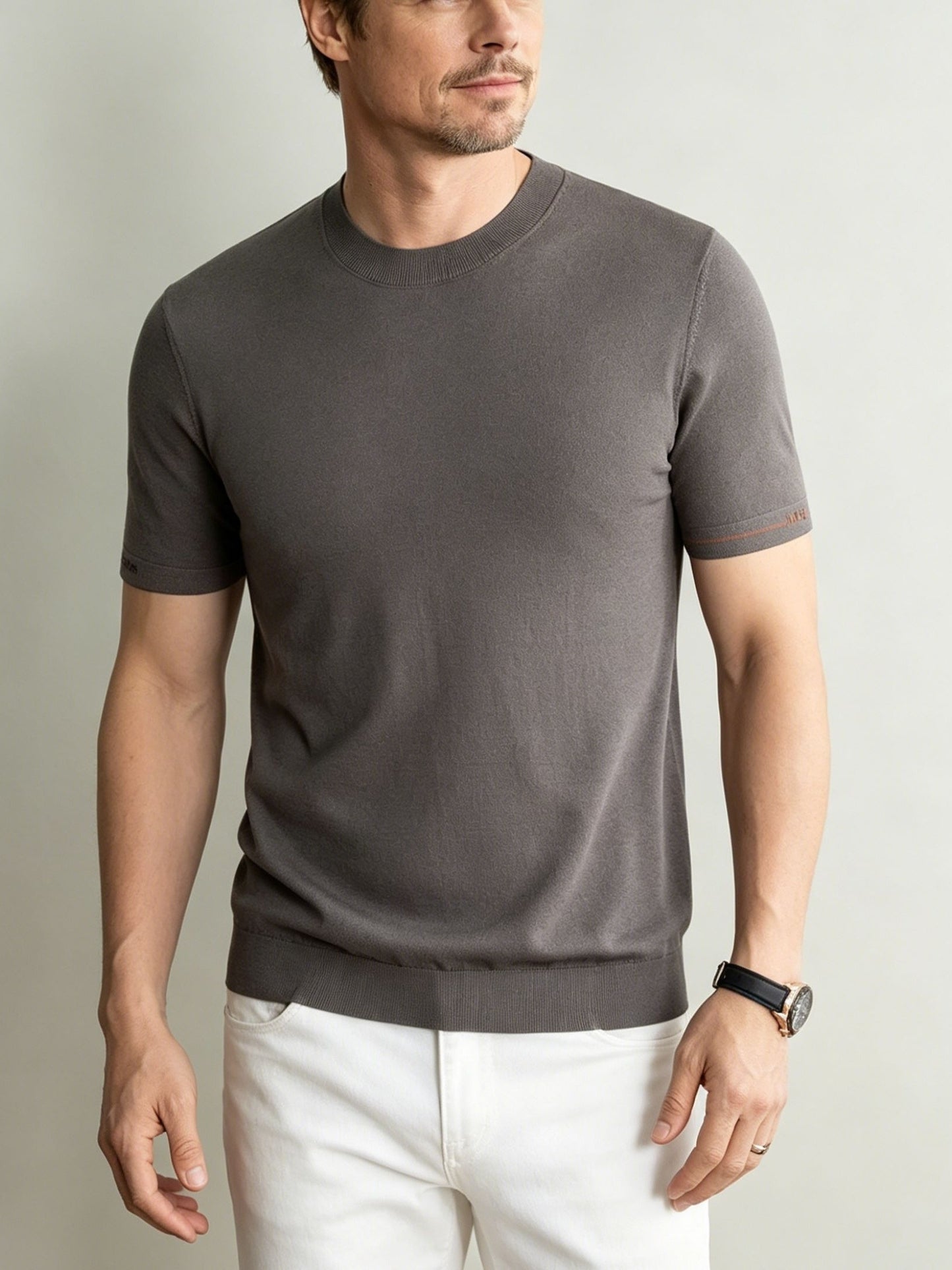 Men's Casual Crew Neck Knit Short Sleeve Summer Shirt