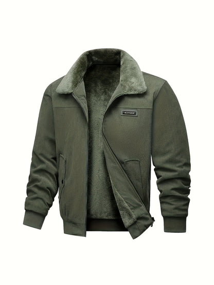 Men'S Heavyweight Winter Jacket - Thermal Insulated Coat with Zipper Closure, Long Sleeve Cold Weather Outerwear, Front Pockets - Olive Green - Formal & Casual Outerwear, Thick