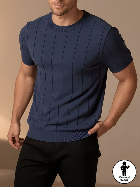 Men'S Summer Solid Color Rib-Knit Short Sleeve Crew Neck Sweatshirt | Comfortable and Breathable, Casual and Work-Appropriate, Machine Washable - ayq