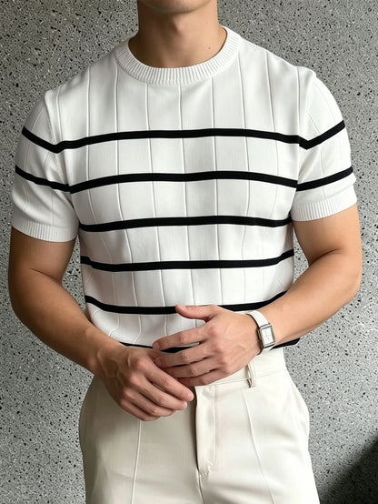 Men's Striped Short Sleeve Knit Pullover Casual Summer Top