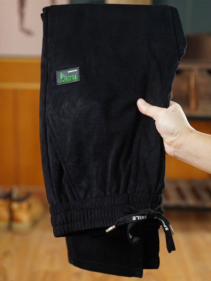 Men's Corduroy Straight Leg Casual Trousers with Drawstring Waist