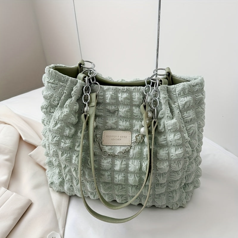 Ամառային թարմ և քաղցր ծալքավոր փուչիկների տեսքով ուսի պայուսակ, մեծ տարողությամբ զբոսանքների և աշխատանքի համար, նորաձև կանացի փափուկ ձեռքի պայուսակ, հասանելի է 4 գույներով